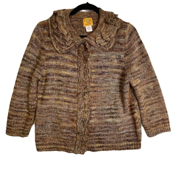 Ruby Rd. Ruffled Cardigan Medium Sweater Marled Brown Snap Button - Picture 1 of 12